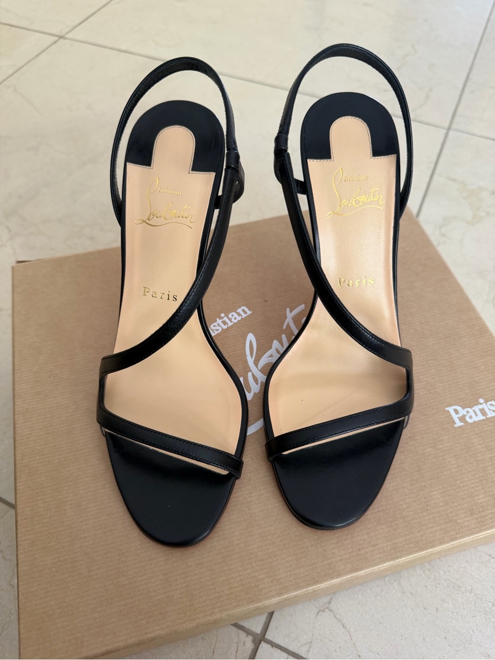 Christian Louboutin Women's Black Leather Slingback Sandal 100mm heel - Picture 6 of 15